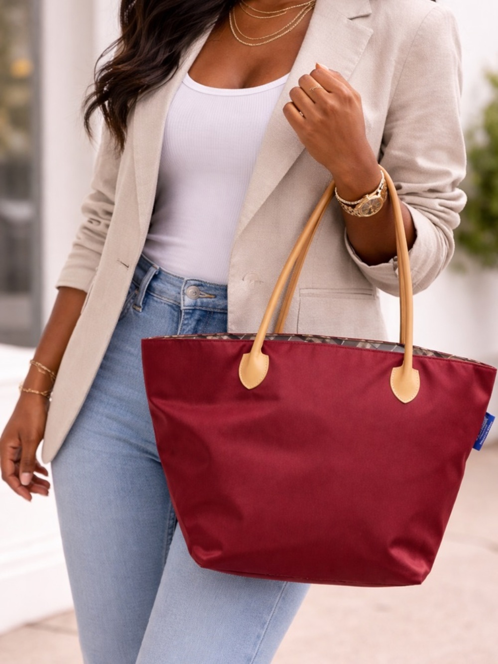 Burberry Blue Label Wine Red Nylon Novacheck Tote Bag
